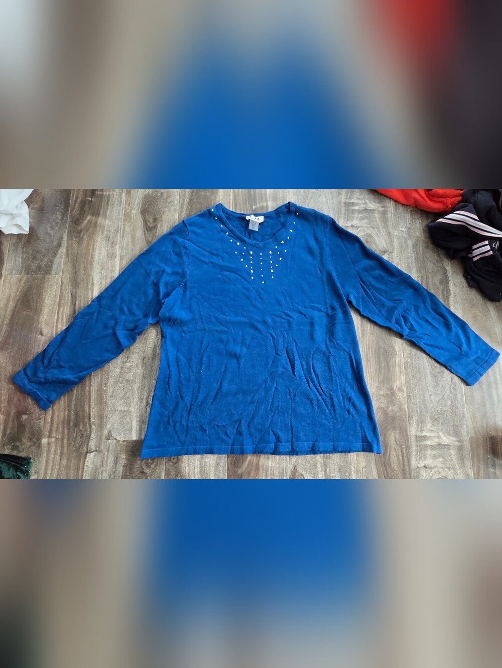 Blue Embellished Long-Sleeve Women's Top